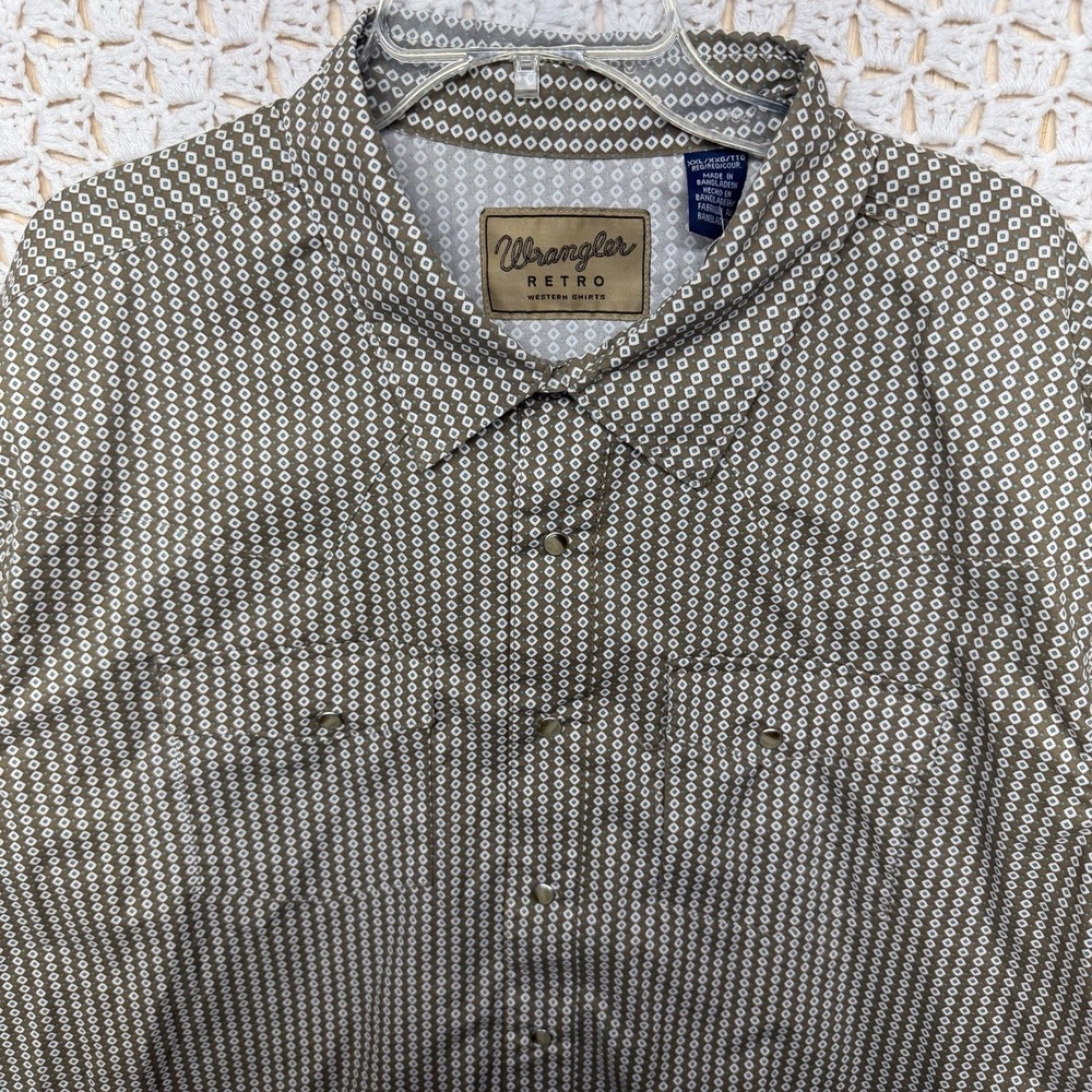 Wrangler Retro Western Shirts Mens 2XL Brown White Geometric Pearl Snap NWT